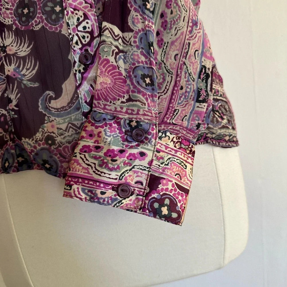 Y2K Fairy Boho Whimsigoth Blouse Size XXS/XS Paisley Purple Pink Chiffon Top - Picture 5 of 8